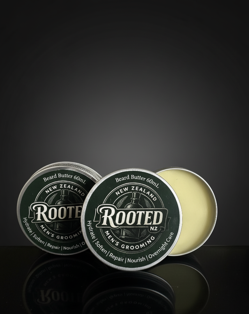 Rooted Beard Butter open with dark background