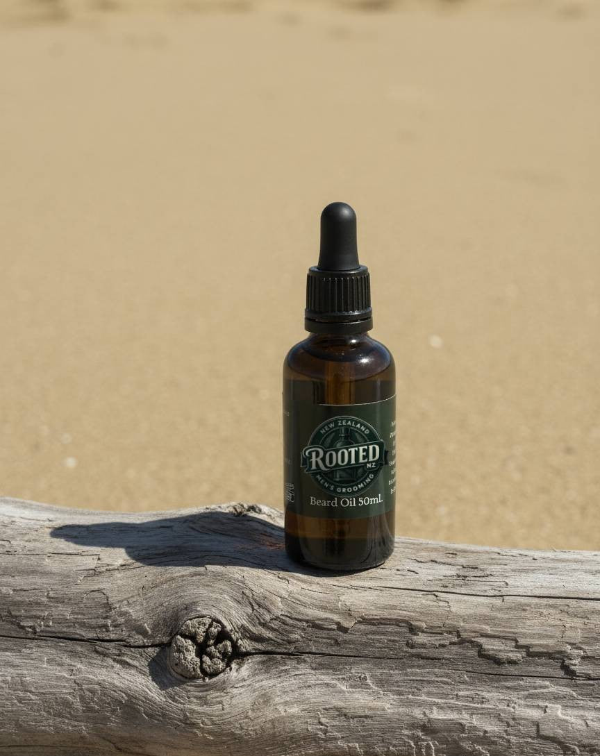 Rooted beard oil at beach